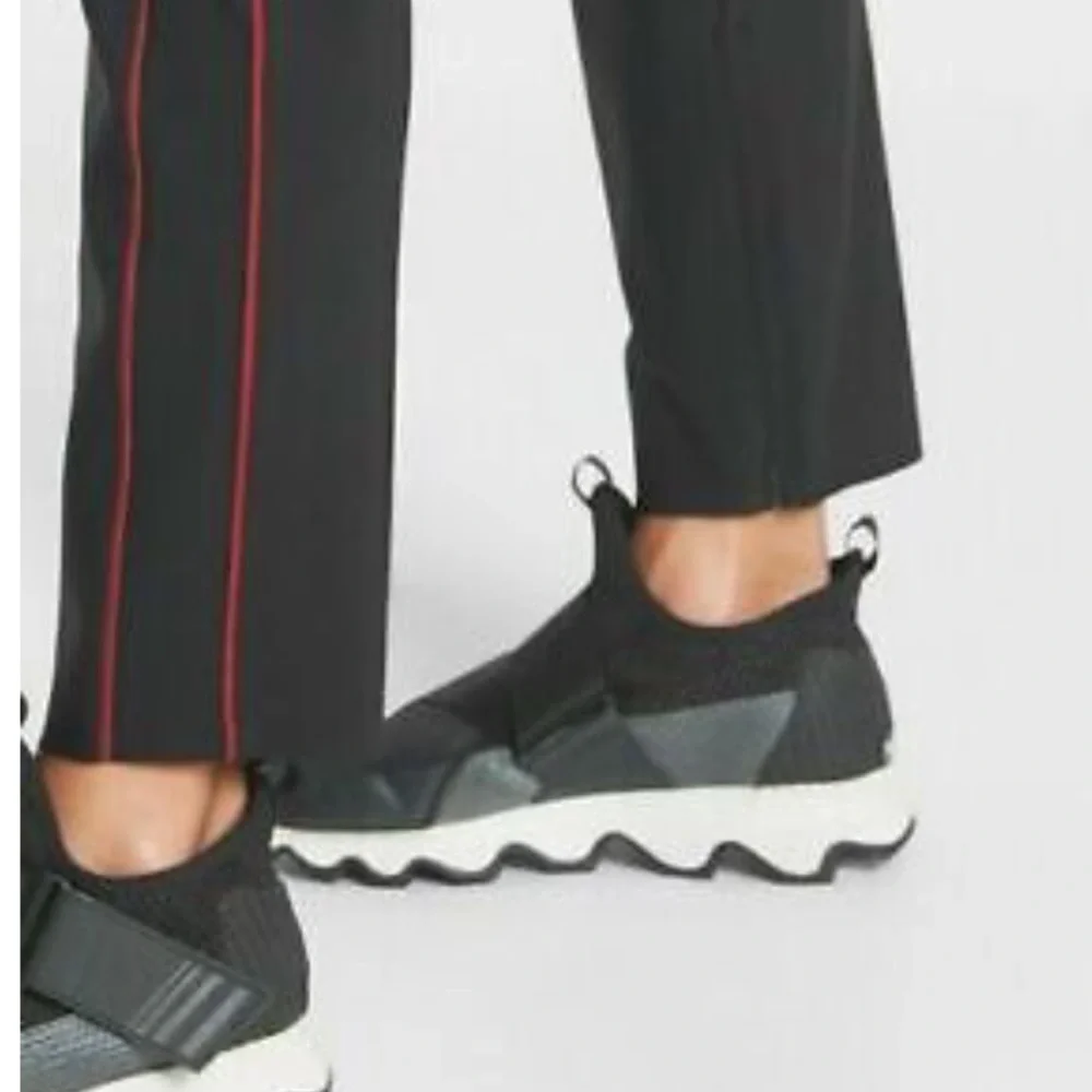 Athleta Black Slim Track Pants with Red Side Stripe